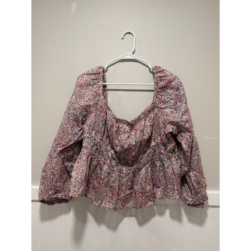 J. Crew Peplum Long Sleeve Blouse Floral Coquette Cottagecore Pink Women Sz XXL